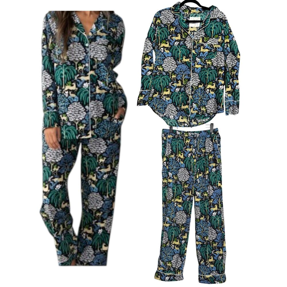 PrintFresh Deer Tree Nature Long Sleeve Pants Pajama Set Size Small - Picture 1 of 9